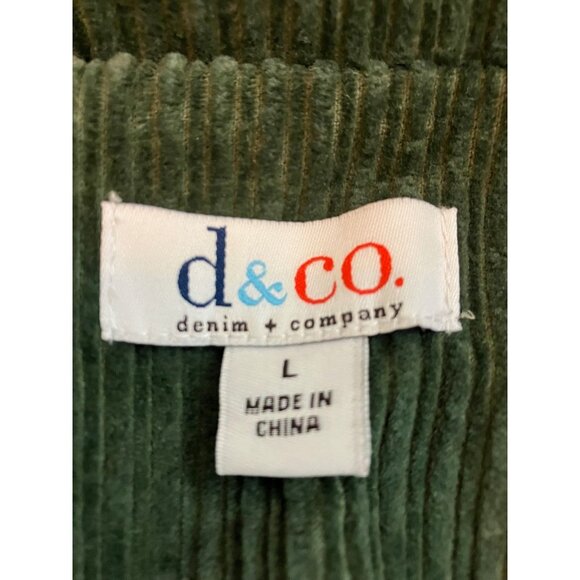 D & Co Green Corduroy Long Sleeve Button Front Size Large - Picture 4 of 5